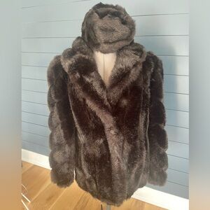 Vintage Faux Fur Coat And Hat Women’s Small American Signature Dark Brown